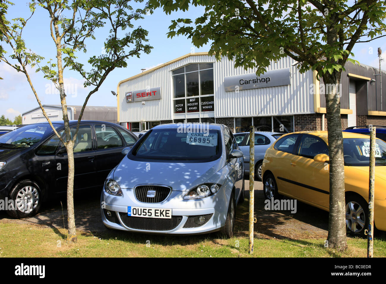 Seat Spanish Car dealership and forecourt Stock Photo Alamy