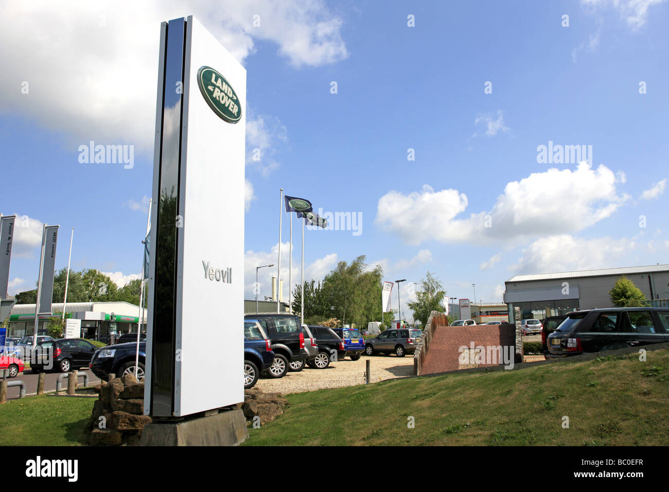 Land Rover British Car dealership and forecourt Stock Photo Alamy