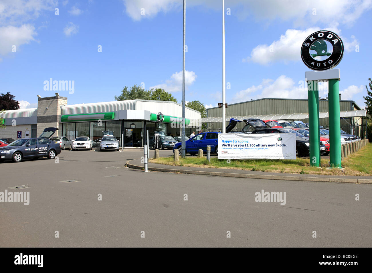 Skoda German Car dealership and forecourt Stock Photo