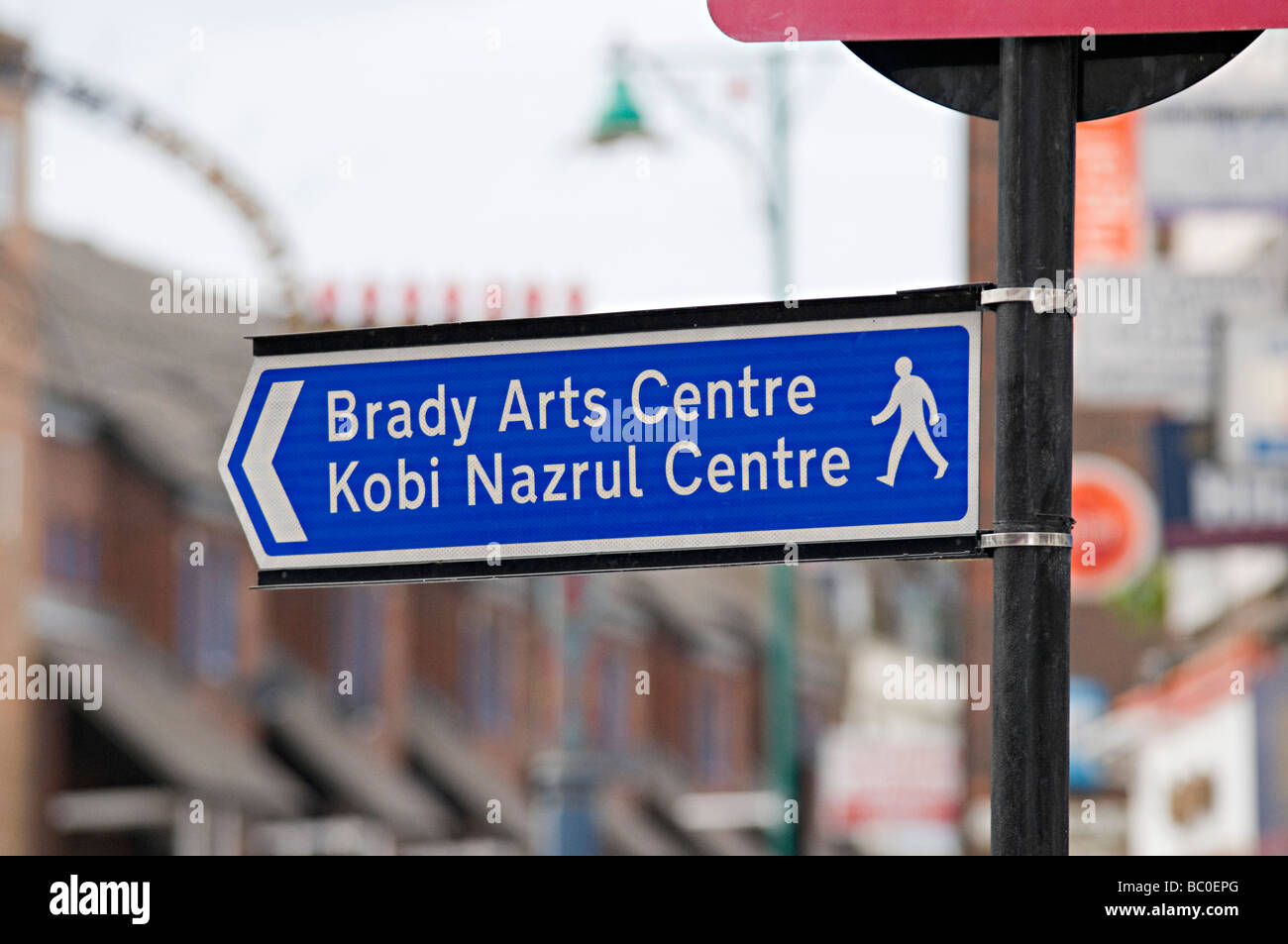 london east end brick lane brady arts centre and kobi nazrul centre sign Stock Photo
