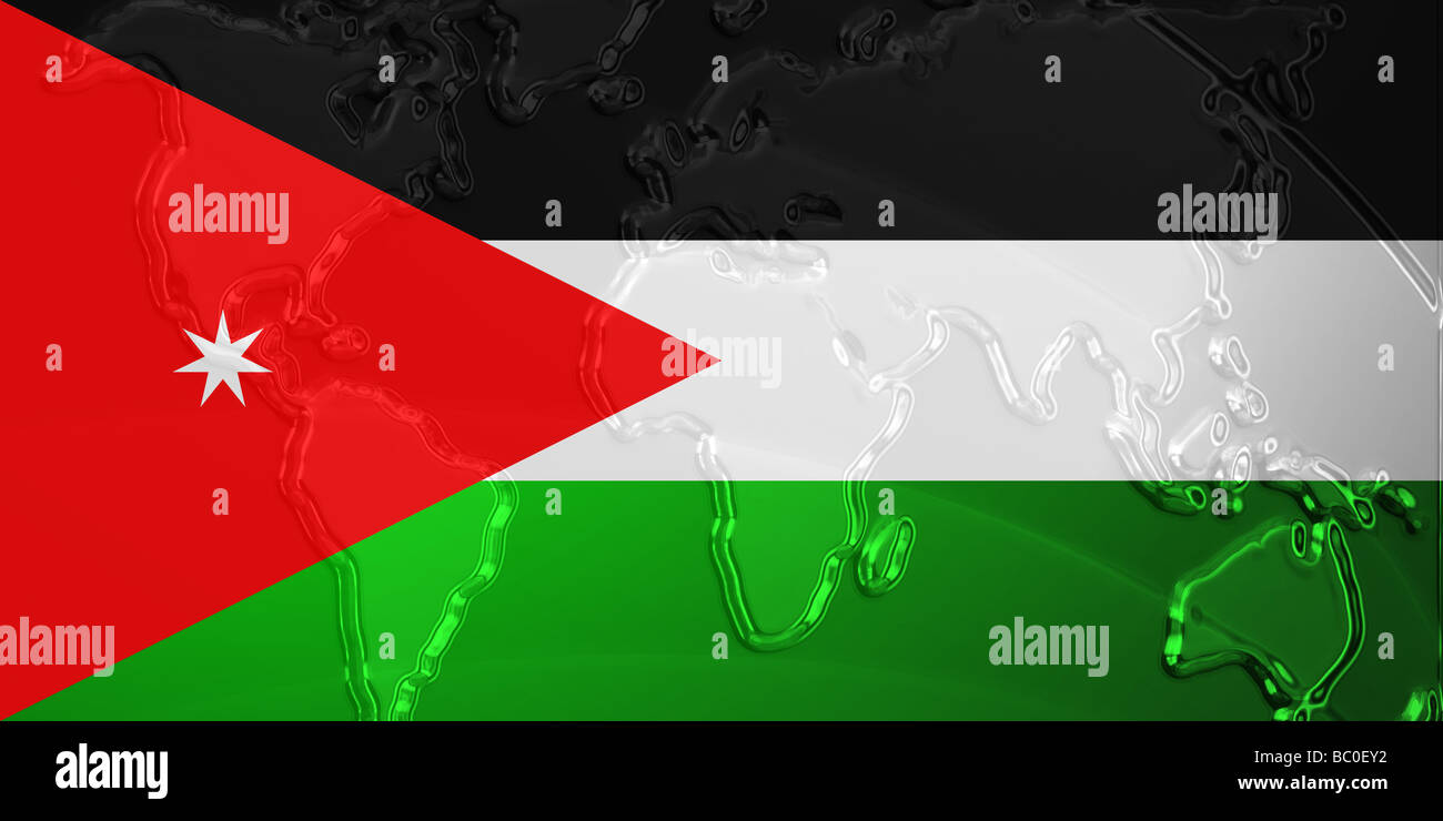 Flag of Jordan national country symbol illustration with world map ...