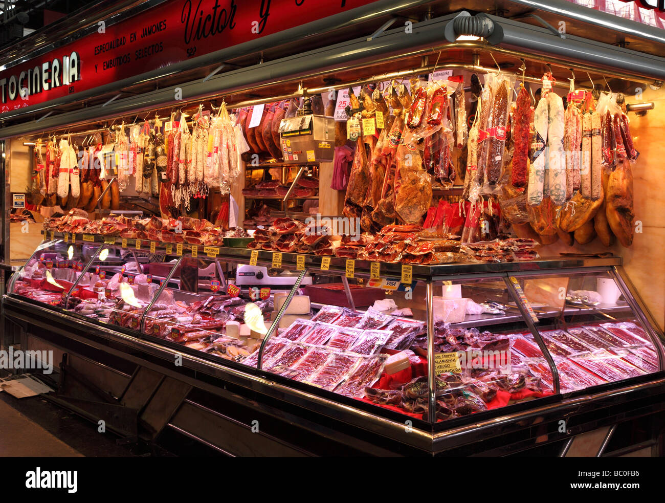 Meat stall La Boqueria Barcelona Catalunya Spain Stock Photo Alamy