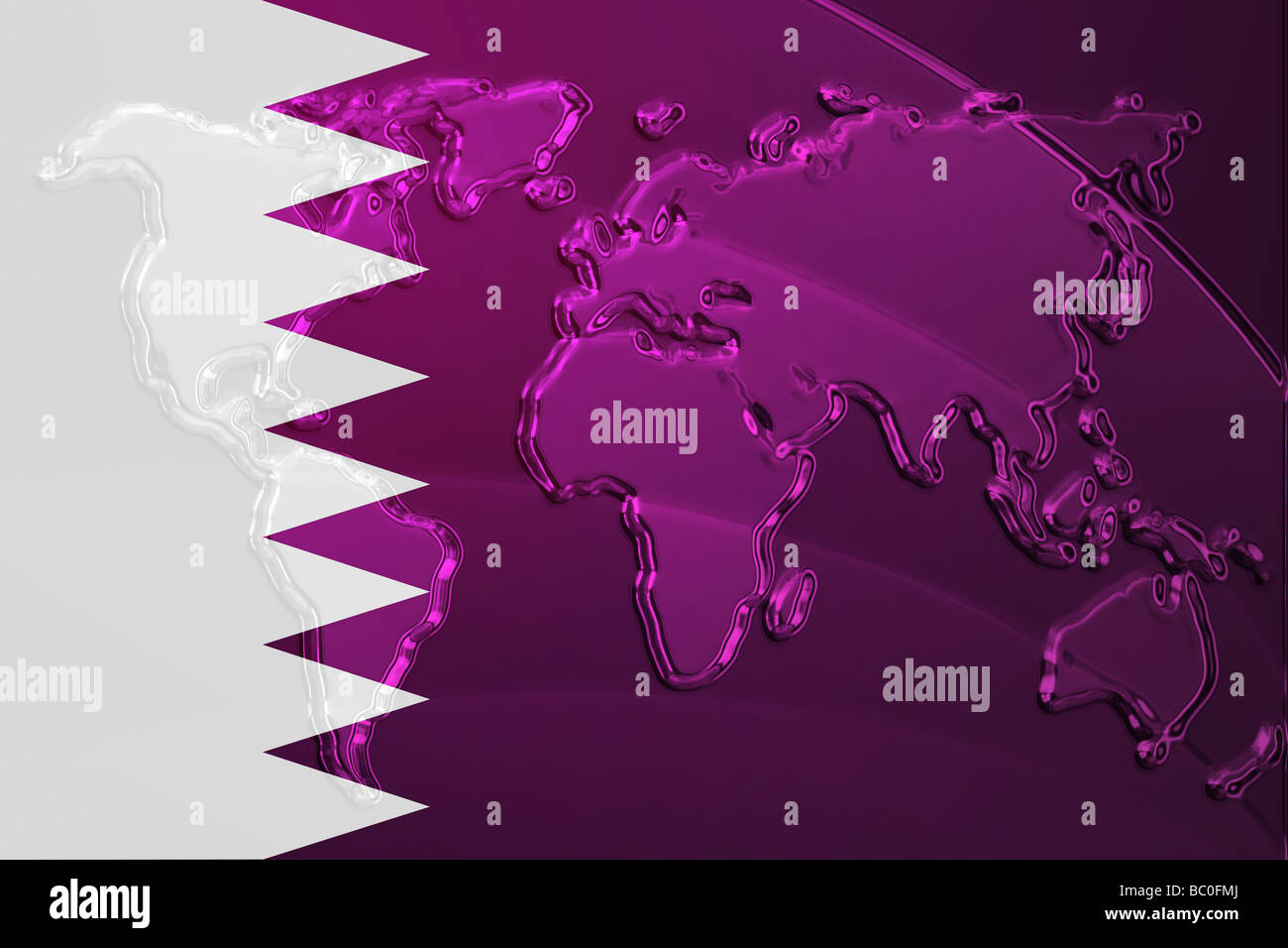 Flag of Qatar national country symbol illustration with world map ...