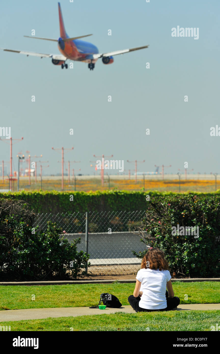 Airplane spotting at LAX airport, Westchester CA Stock Photo