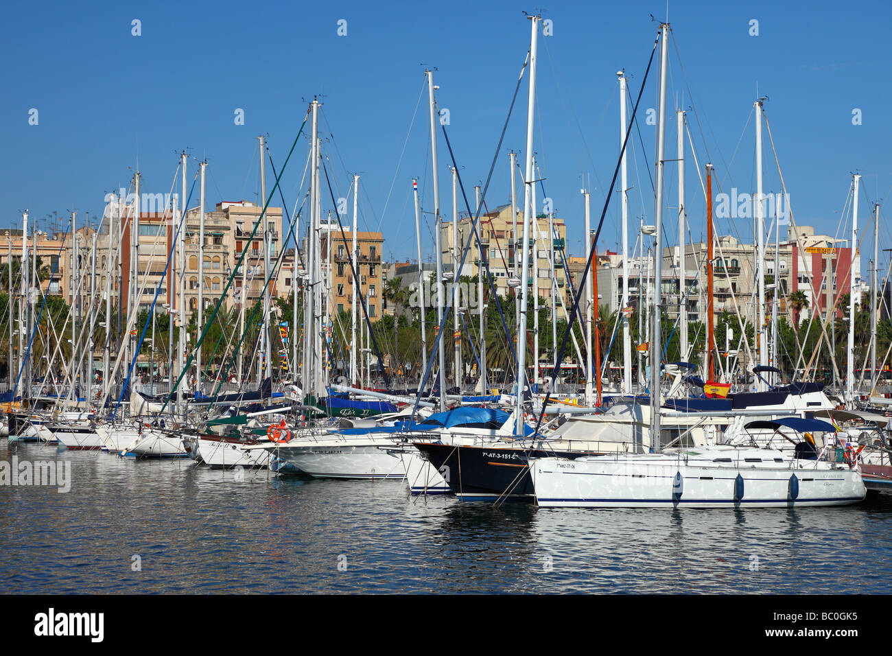 Yachts and sailing boats Port Vell Barcelona Catalunya Spain Stock Photo
