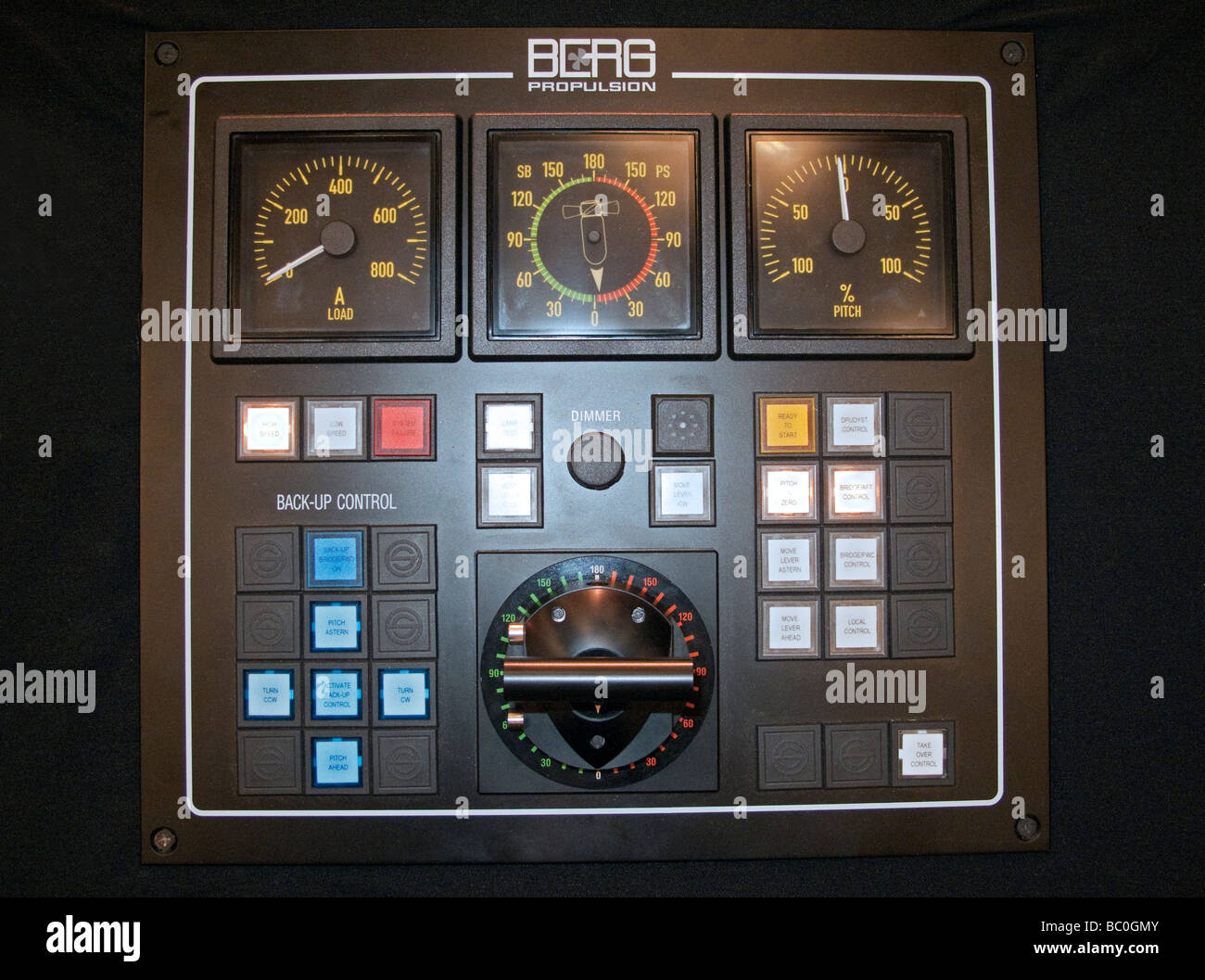 Steering and control panel on highly maneuverable working ship Stock