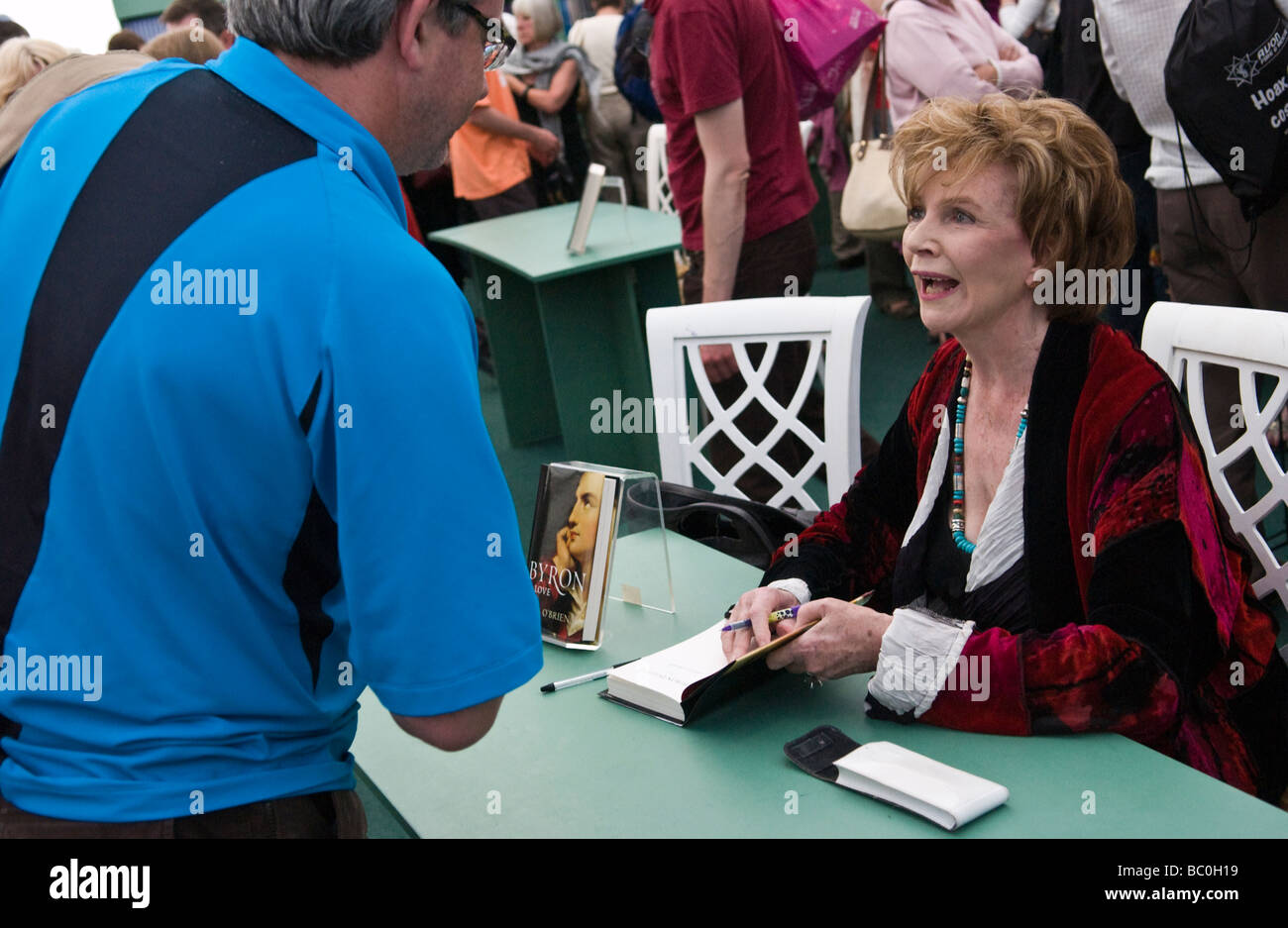 Edna O Brien Irish novelist pictured book signing at Hay Festival 2009 Stock Photo