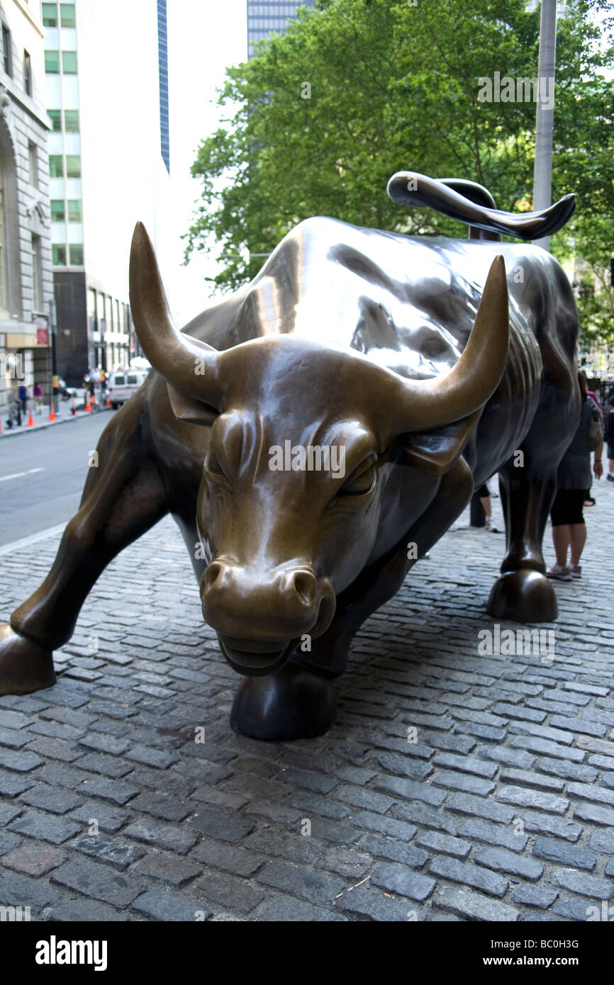 New York City New York Sculpture of bull at New York Stock Exchange Stock Photo