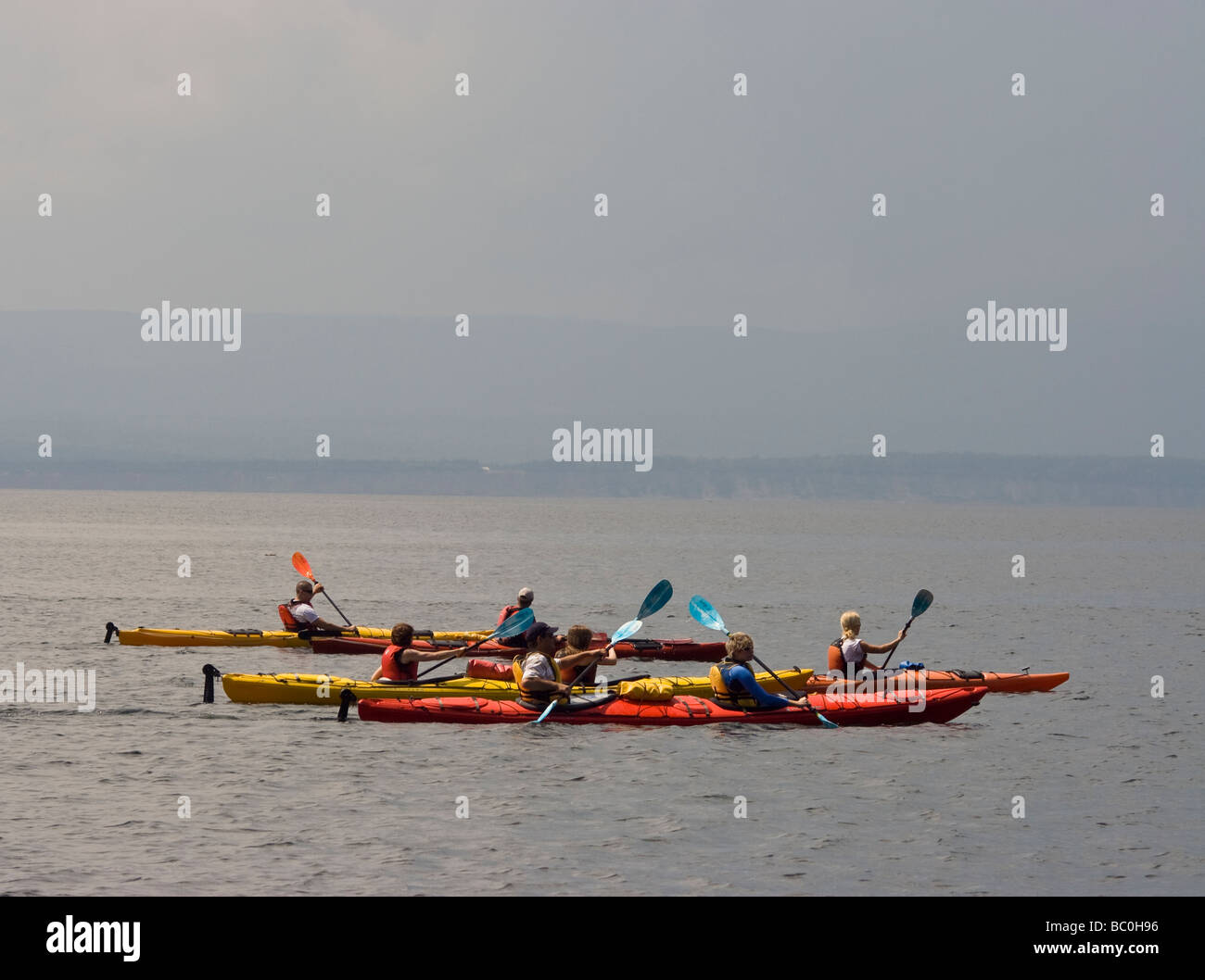 Kayaks rowing in Forillon National Park,Quebec,Canada Stock Photo