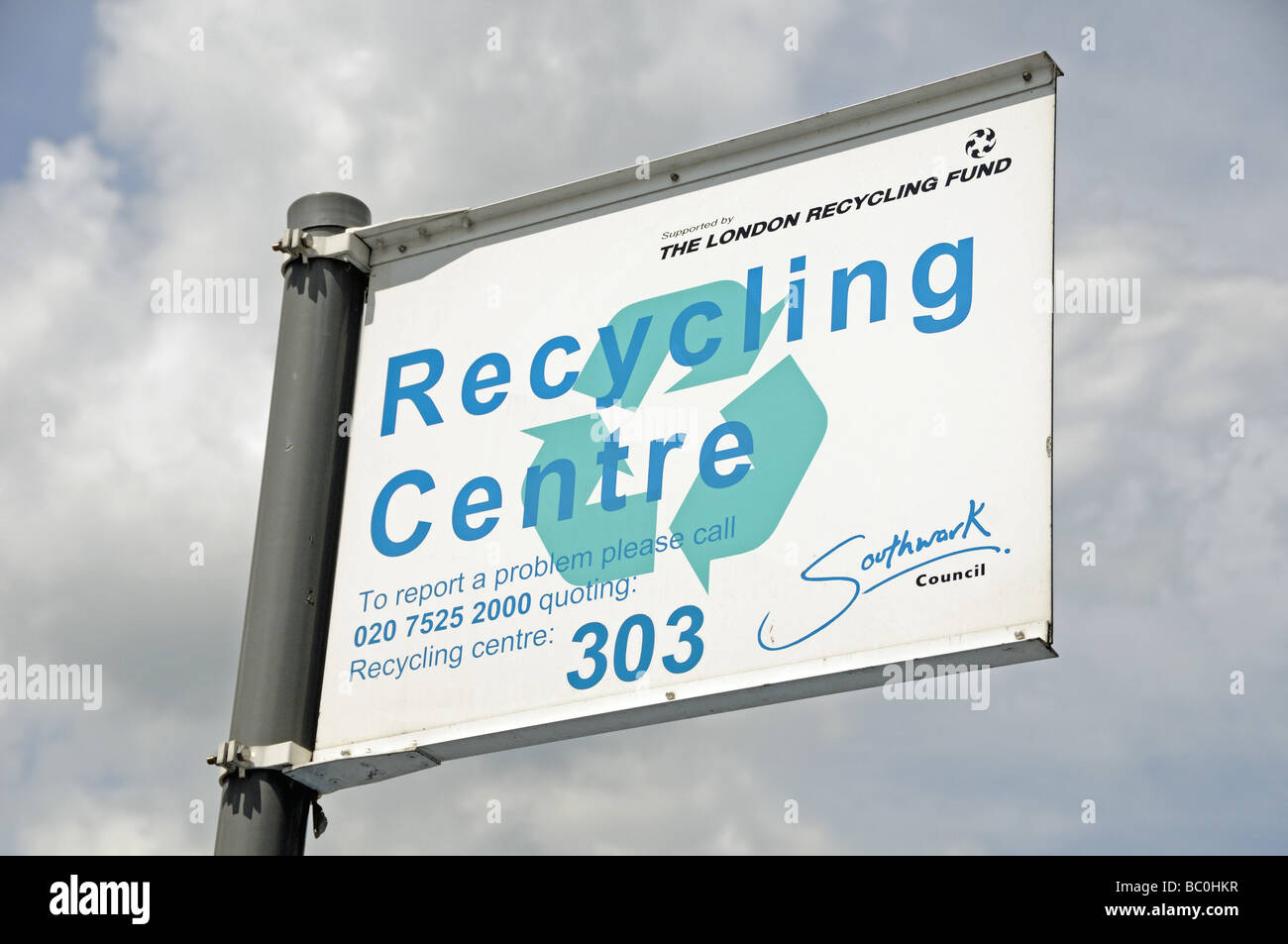 Recycling Centre direction sign Southwark London England UK Stock Photo