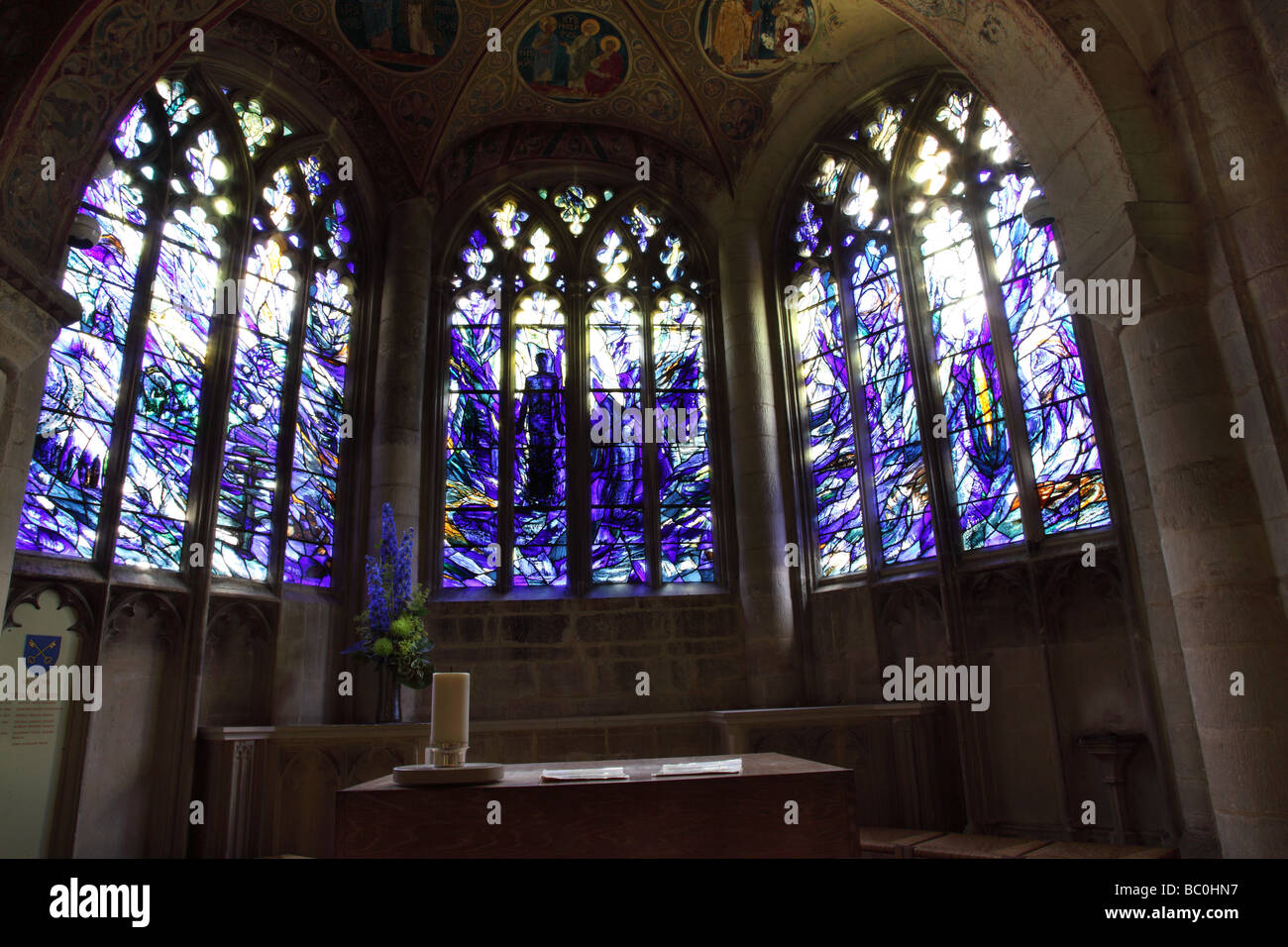 Stained Glass window of Gloucester Cathedral, England Stock Photo