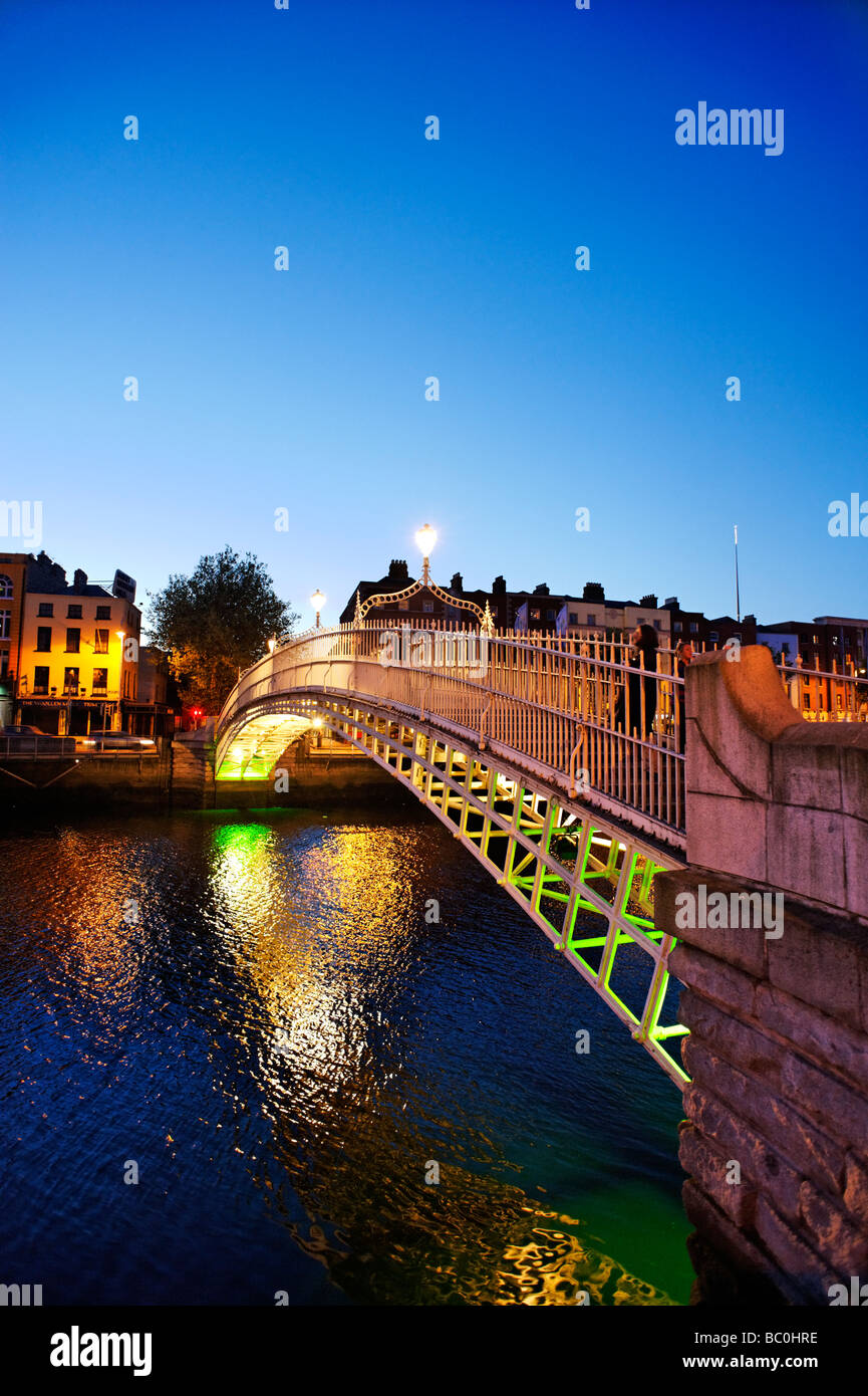Ha Penny bridge looking towards Lower Ormond Quay Central Dublin Republic of Ireland Stock Photo