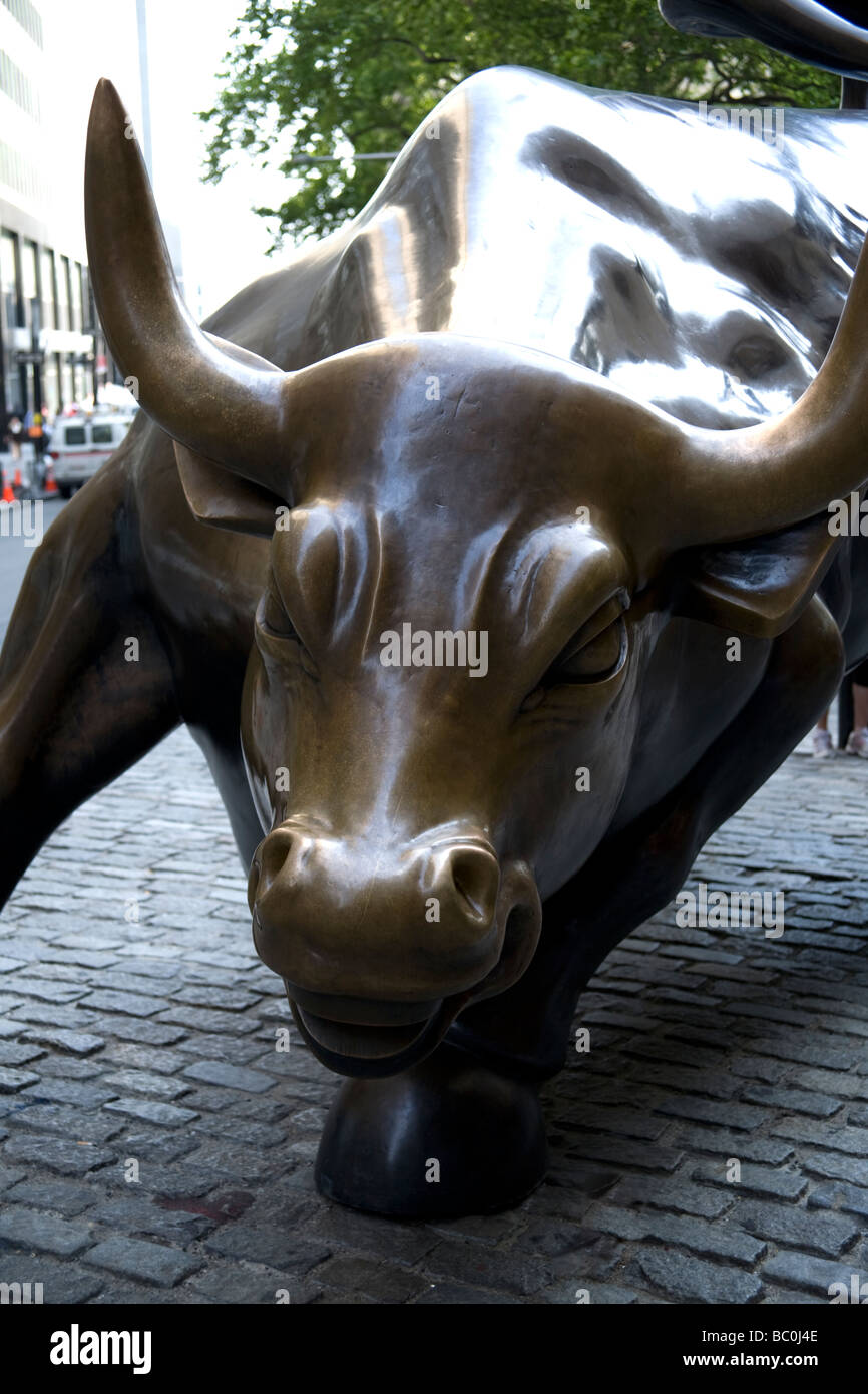 New York City New York Sculpture of bull at New York Stock Exchange Stock Photo