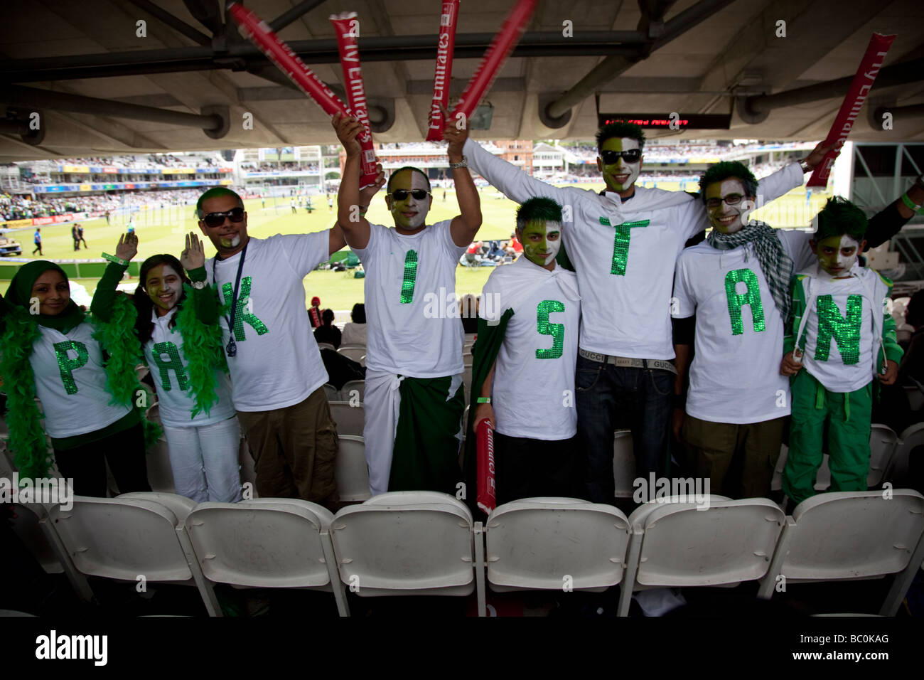 Pakistan fans during the ICC World Twenty20 Final between Pakistan and Sri Lanka at Lord's on June 21 2009 in London. Stock Photo
