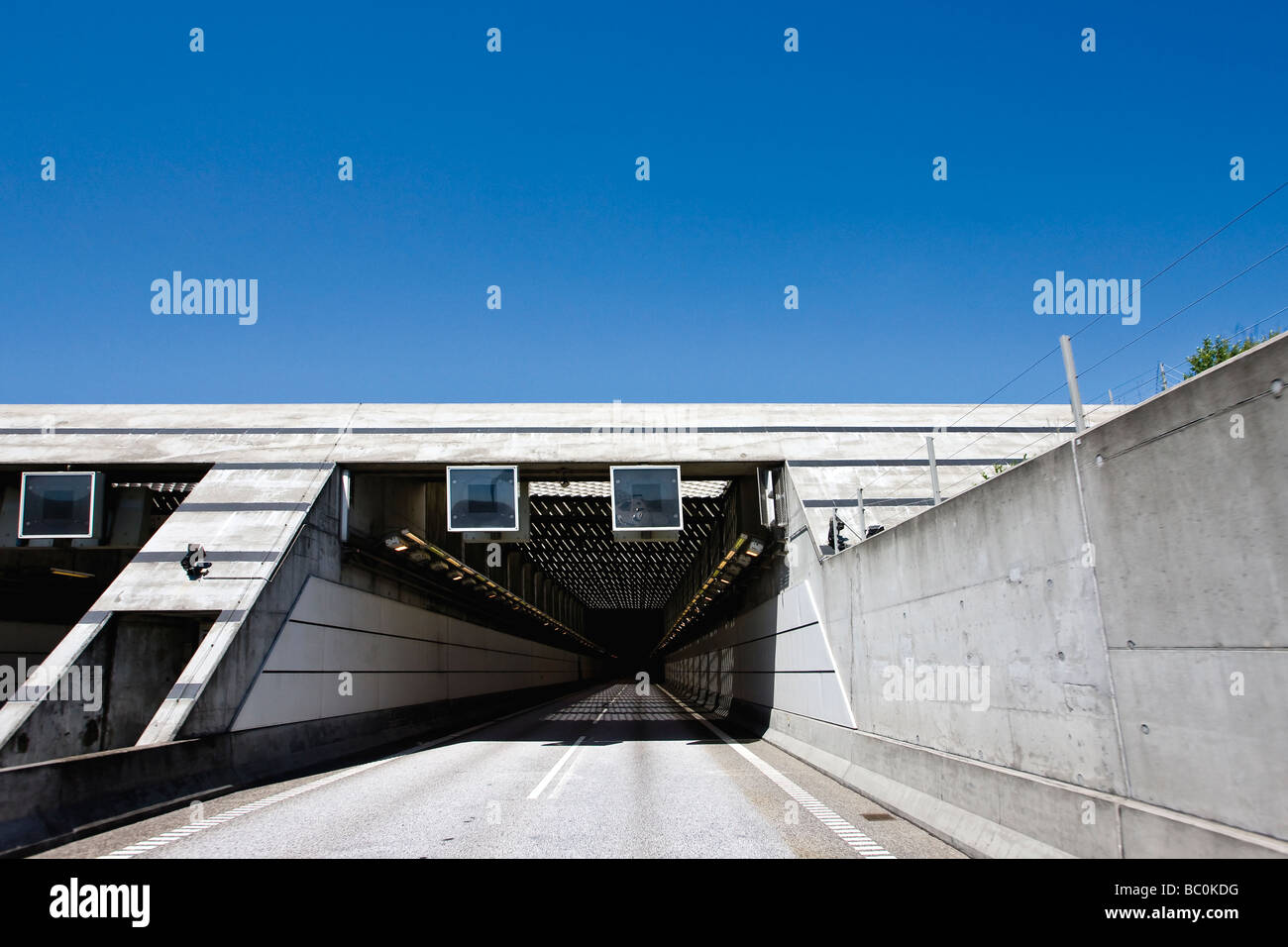 Entrance to the tunnel at the Oresund Bridge between Denmark and Sweden Stock Photo