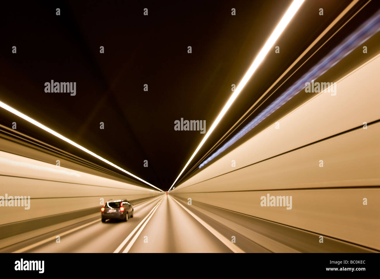 Inside the tunnel at the Oresund Bridge between Denmark and Sweden Stock Photo