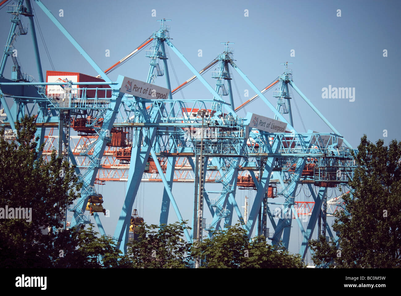 Giant container cranes at Seaforth container terminal Liverpool. Stock Photo