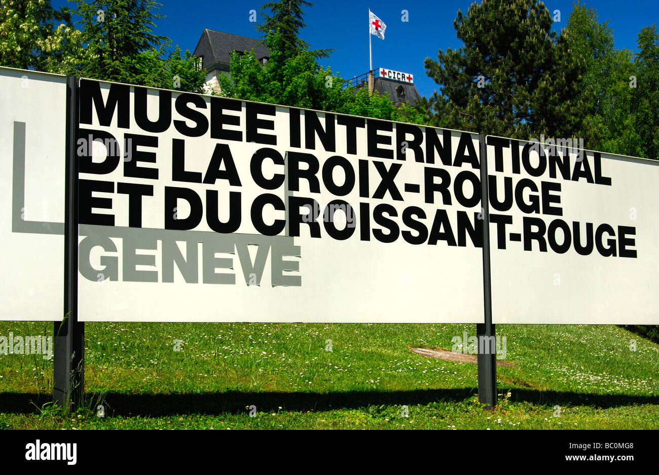 At the entrance to the International Red Cross and Red Crescent Museum in Geneva Switzerland Stock Photo