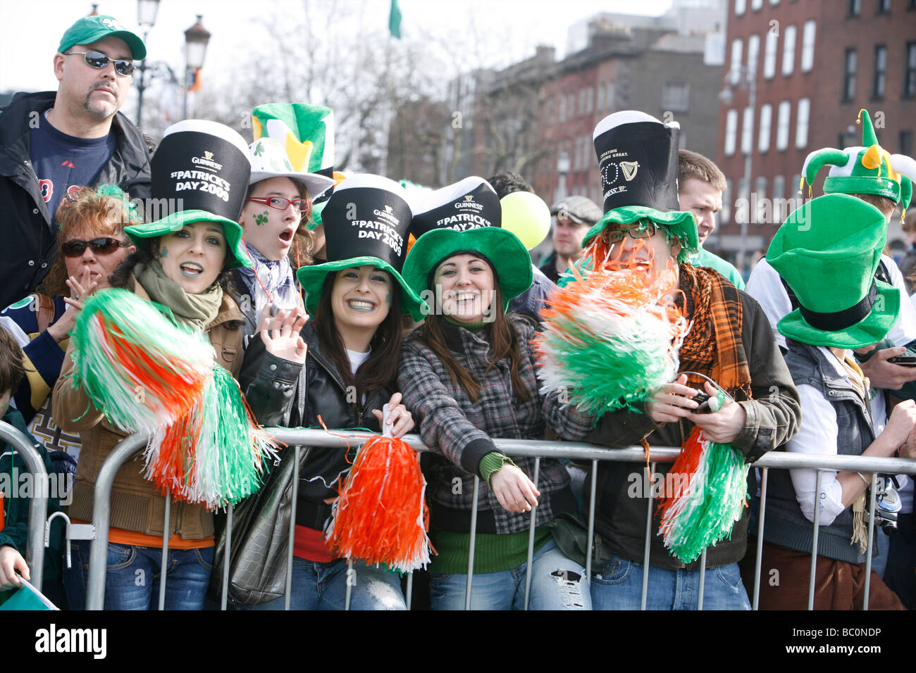 St Patricks Day Parade Dublin Ireland onlookers in a crowd. Stock Photo