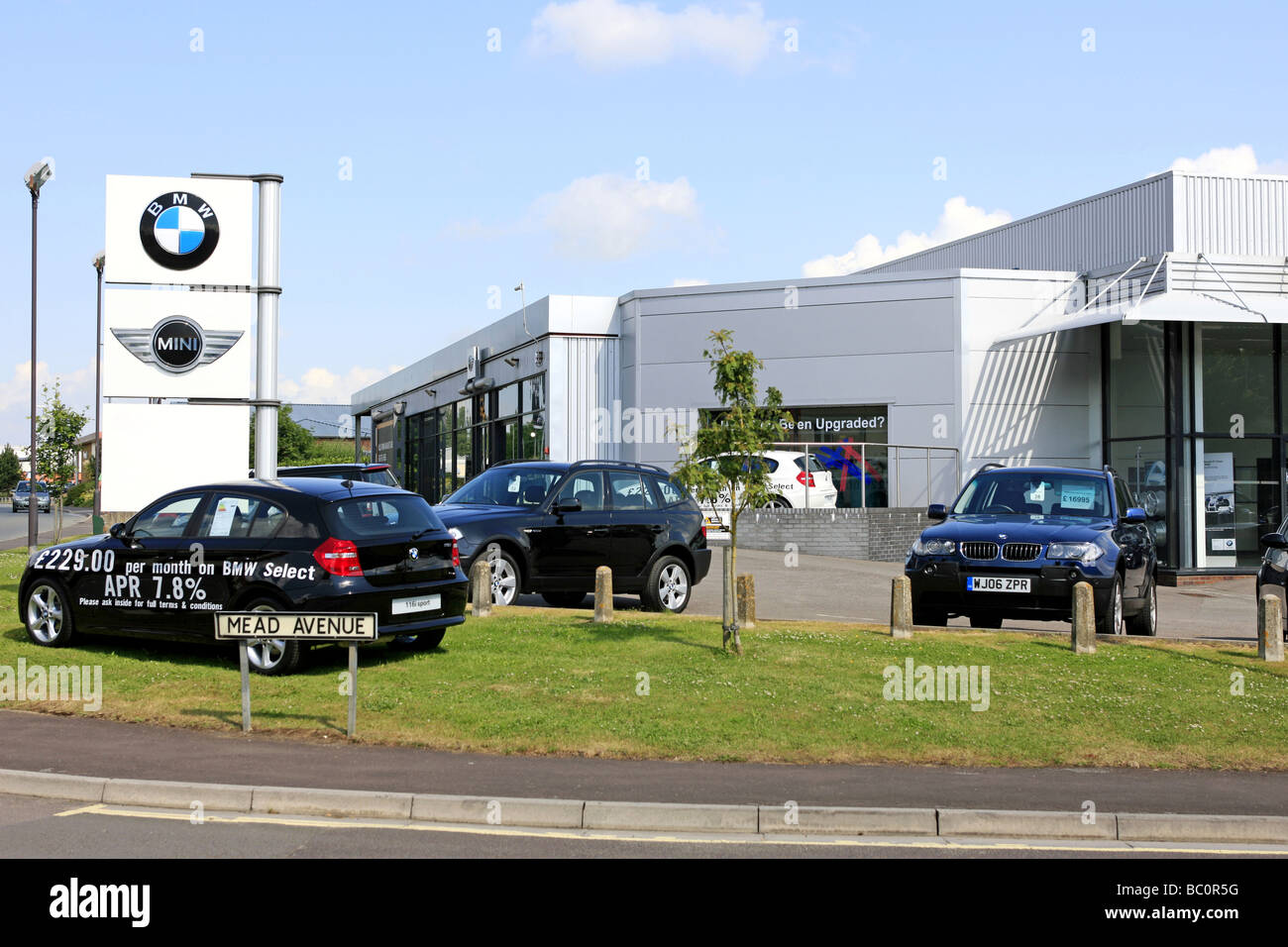 BMW Mini German Car dealership and forecourt Stock Photo