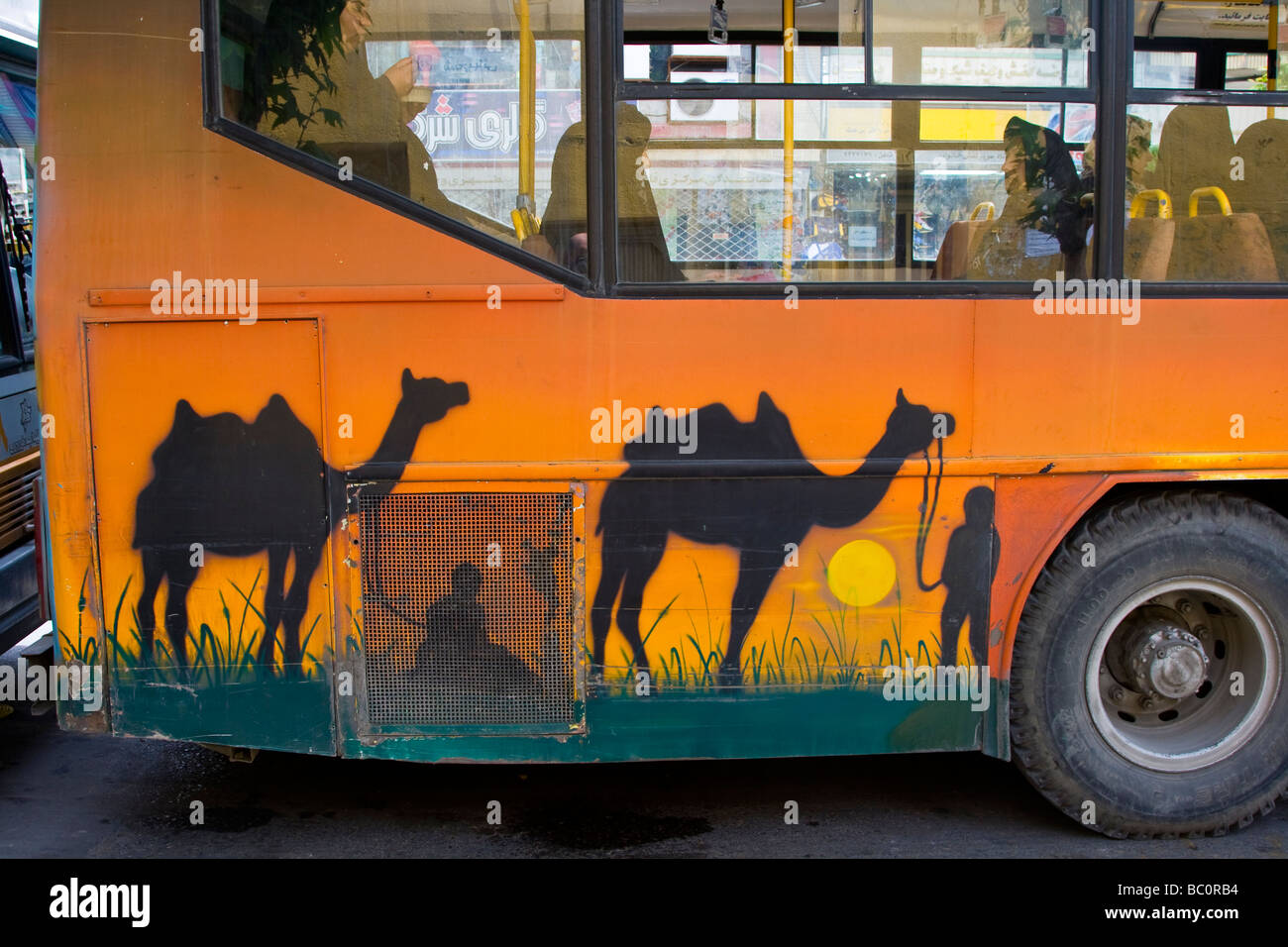 Iranian Women on a Silk Road Themed Public Bus in Esfahan Iran Stock Photo