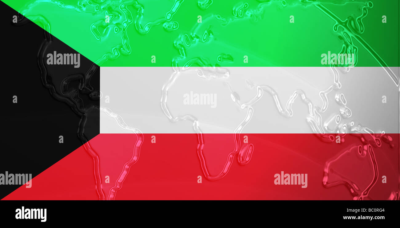 Flag of Kuwait national country symbol illustration with world map ...
