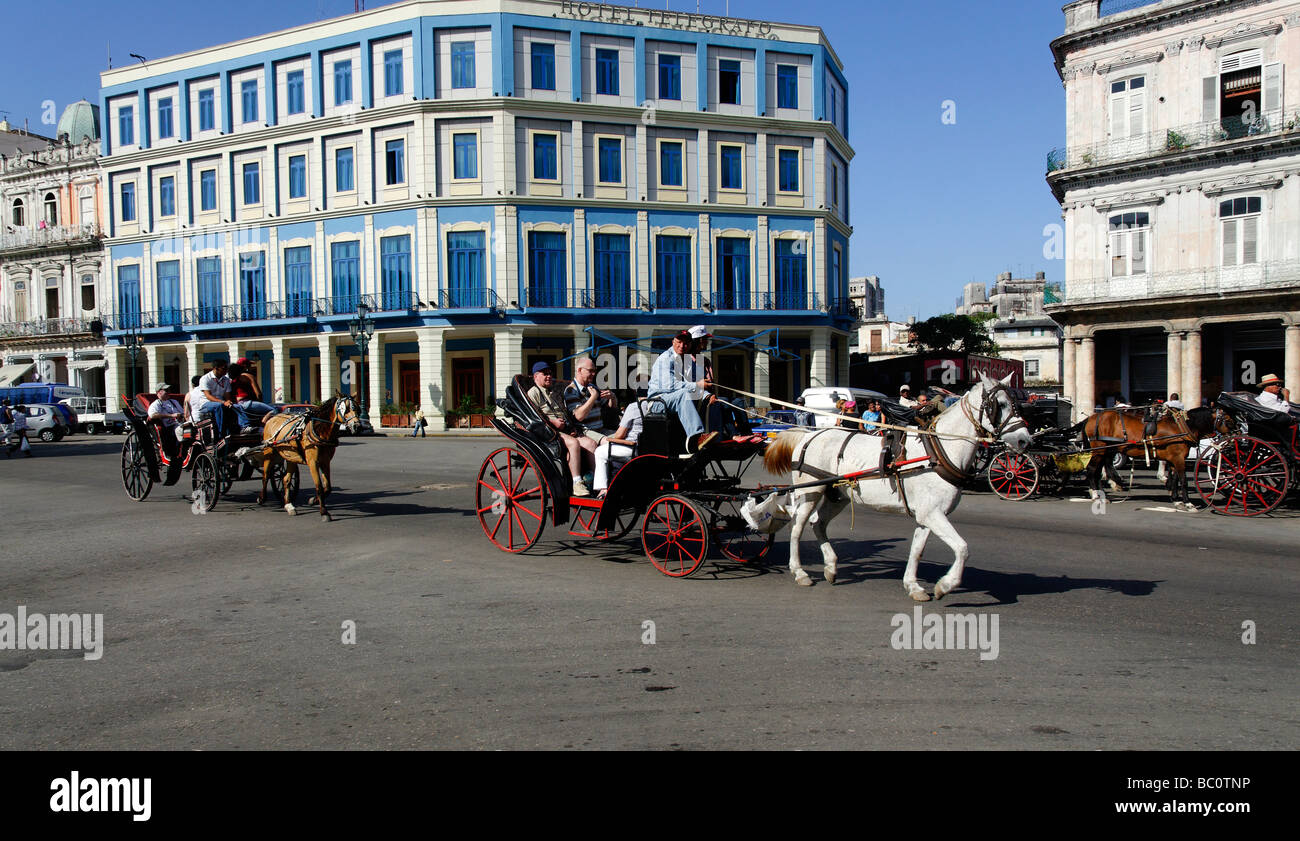 Horse drawn carriages, Havana Cuba Stock Photo