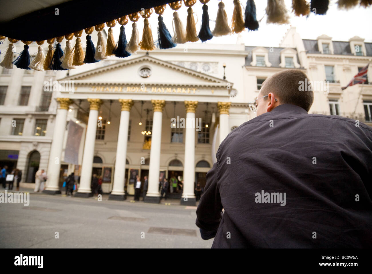 Bicycle rickshaw ride round the West End, Central London, UK Stock Photo