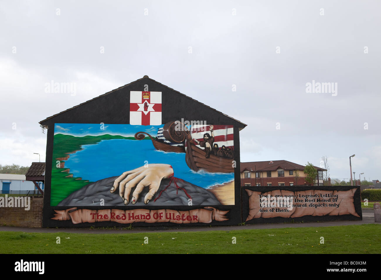 The Red Hand of Ulster in the Shankill quarter, West Belfast, Northern Ireland, United Kingdom Stock Photo