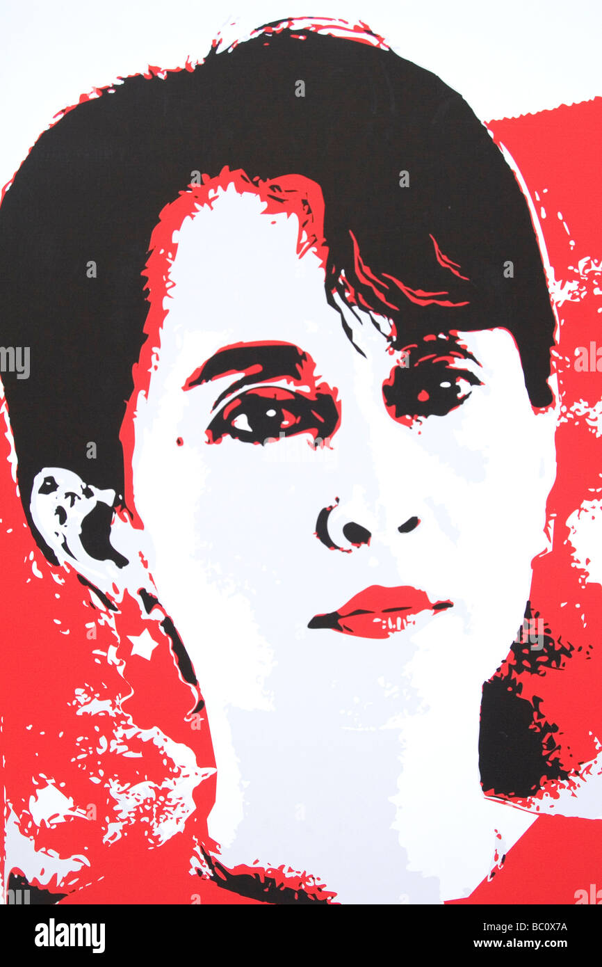 Paintings of Burmese political prisoner Aung San Suu Kyi in London Stock Photo