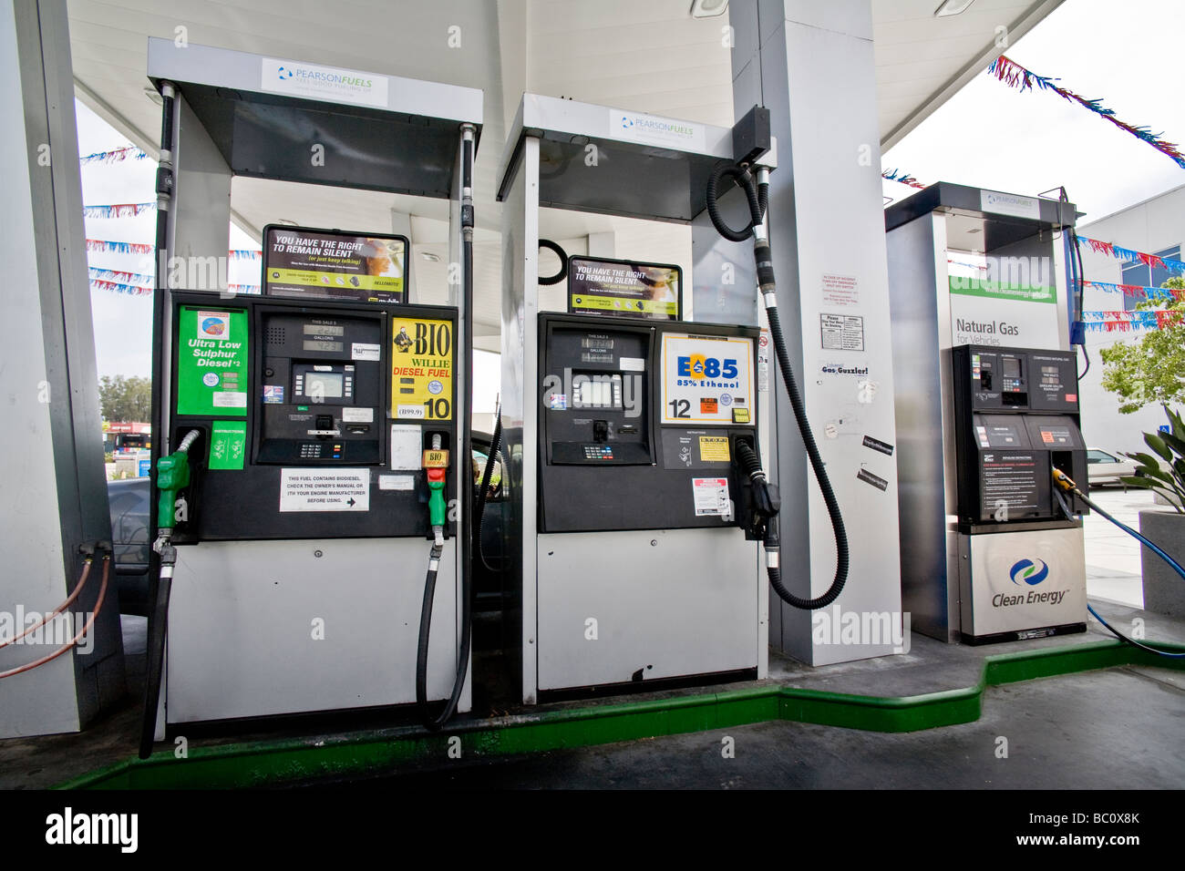 Biodiesel ethanol and natural gas pumps at a San Diego filling station