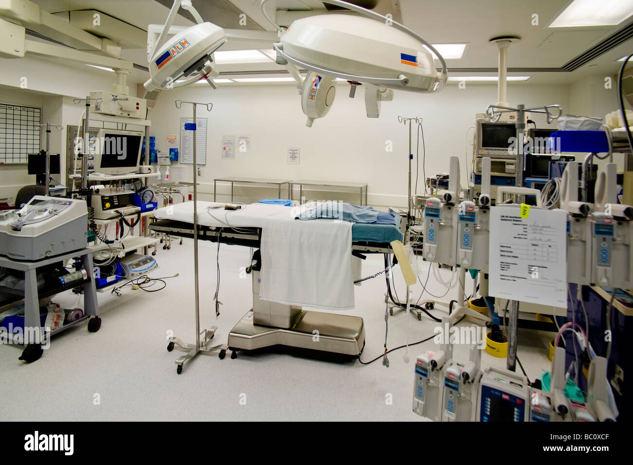 A modern hospital operating room in Orange CA Note computer monitors ...