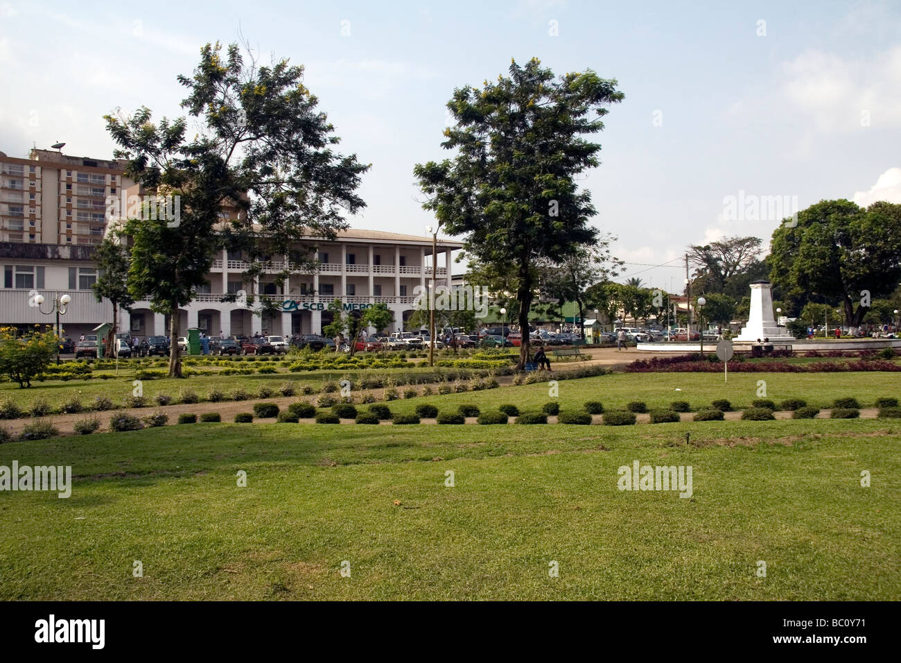 Place du Gouvernement Small park area in centre of Bonanjo administrative district Douala Cameroon West Africa Stock Photo