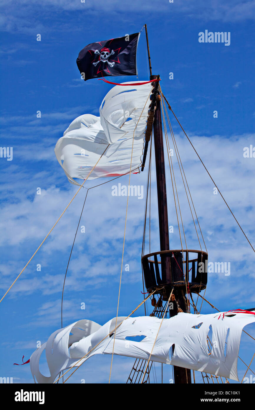 Pirate flag on mast Stock Photo Alamy
