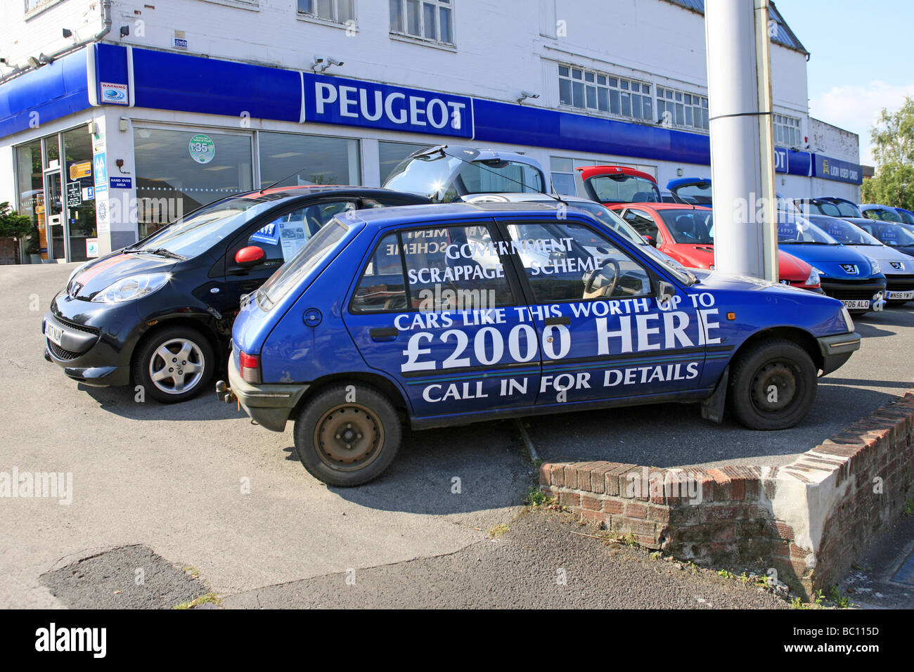 French peugeot Car dealership and forecourt with the latest UK