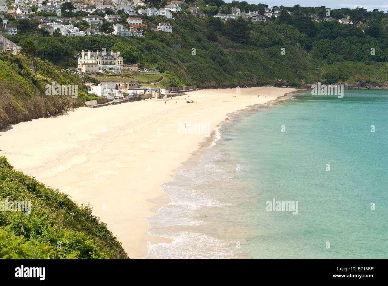 Beautiful Beaches like Carbis Bay in Cornwall are visible and accessible from St Ives via the Coastal Path Stock Photo