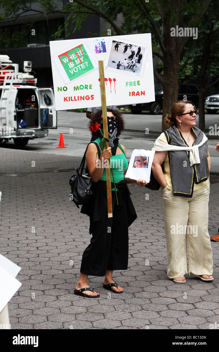 Female protester for Iran in New York Stock Photo