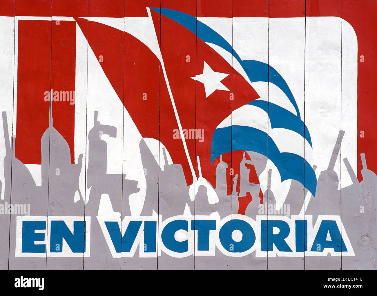 Detail of Cuban socialist propaganda billboard. EN VICTORIA. CUBA Stock Photo