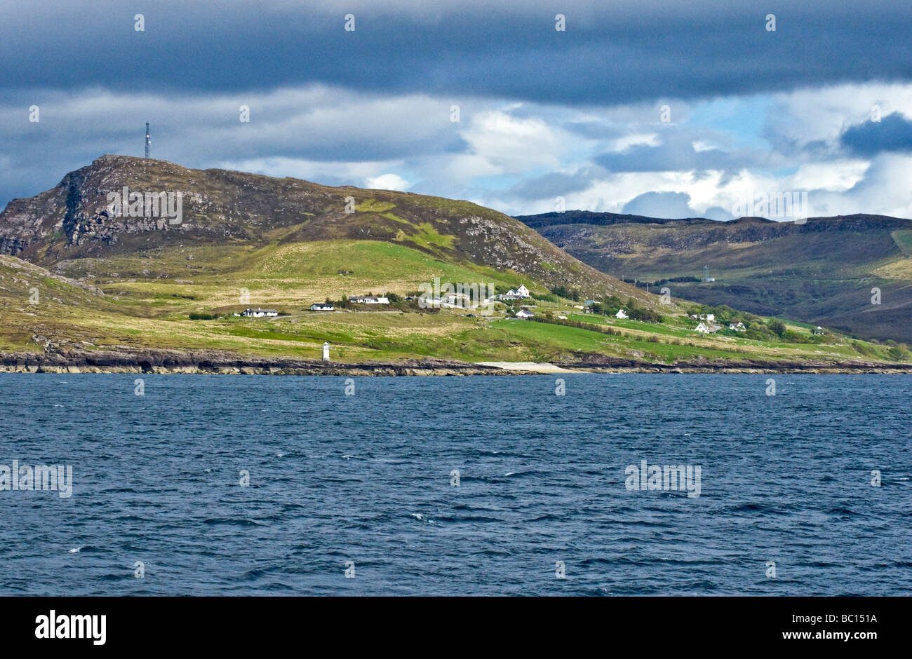 The small settlement of Rhue to the north-east of Ullapool in the Western Highlands of Scotland Stock Photo