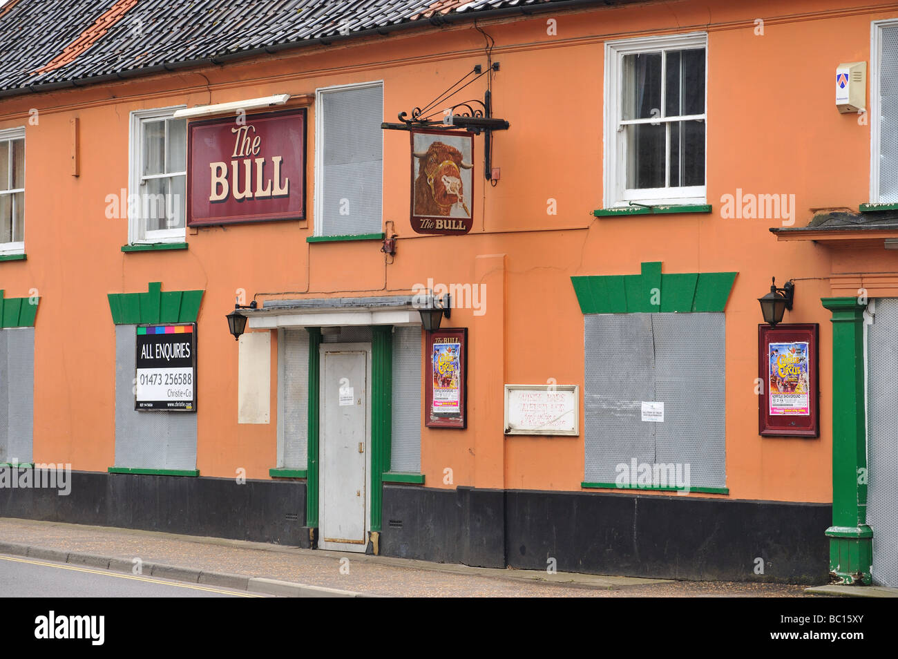 The Bull pub closed and boarded up Watton Thetford Norfolk UK Stock