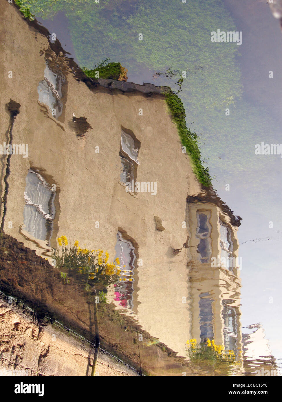 Reflection of flats on the river walk Cowbridge Vale of Glamorgan South Wales UK Stock Photo