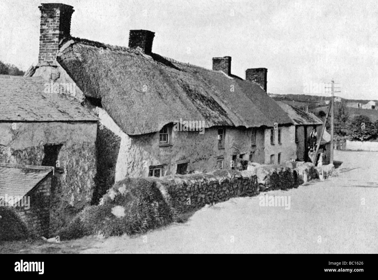 Thatched Cottages Near Camborne Cornwall 1924 1926 Artist HJ Smith