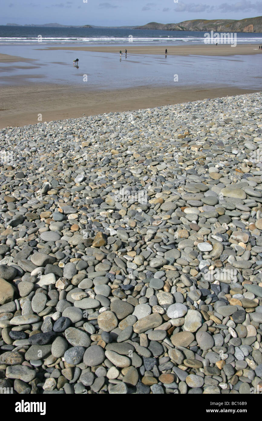 The village of Newgale, Wales. View of Newgale beach with the high tide