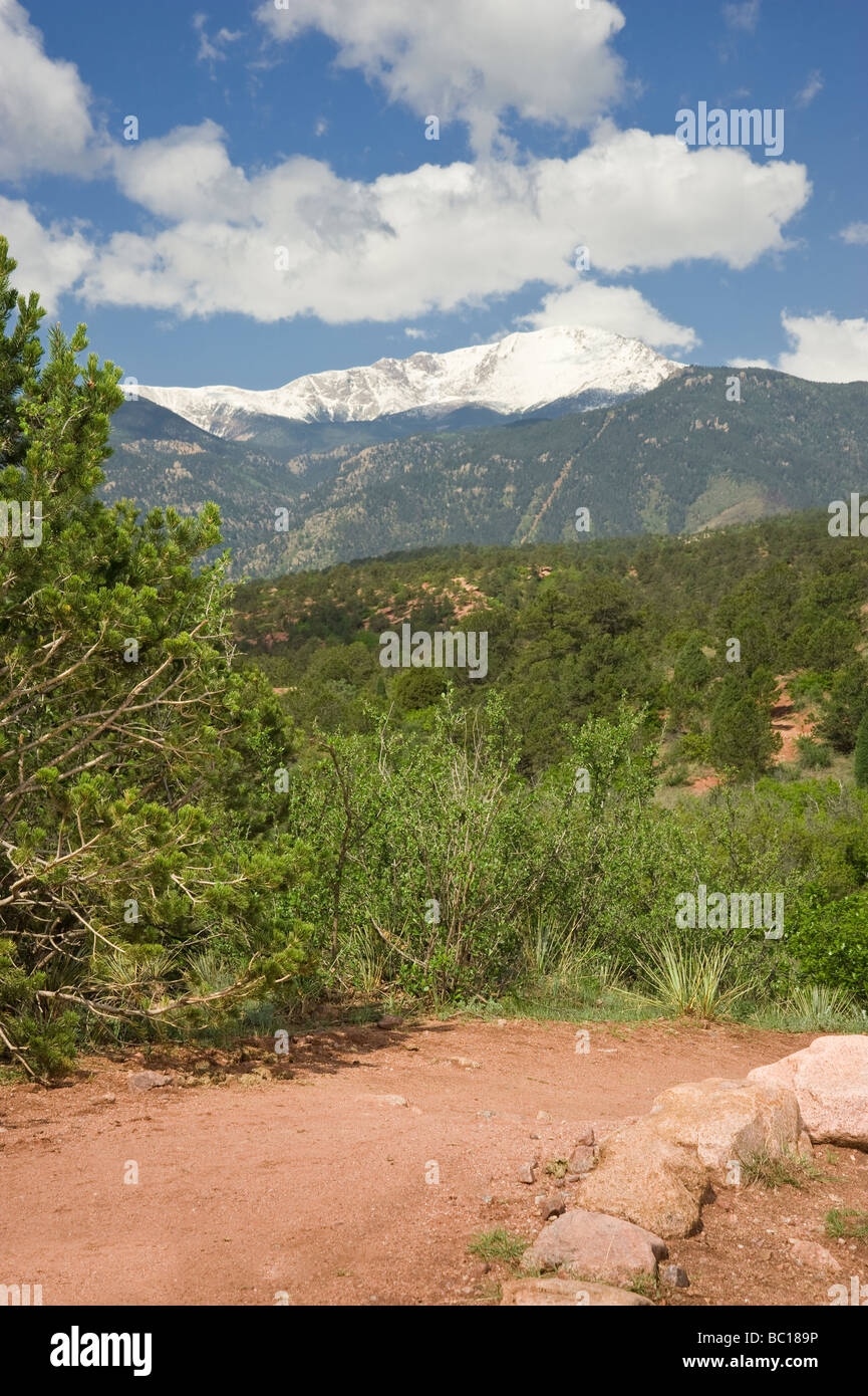 Hiking Trail & Pikes Peak, Colorado Springs, Colorado USA Stock Photo