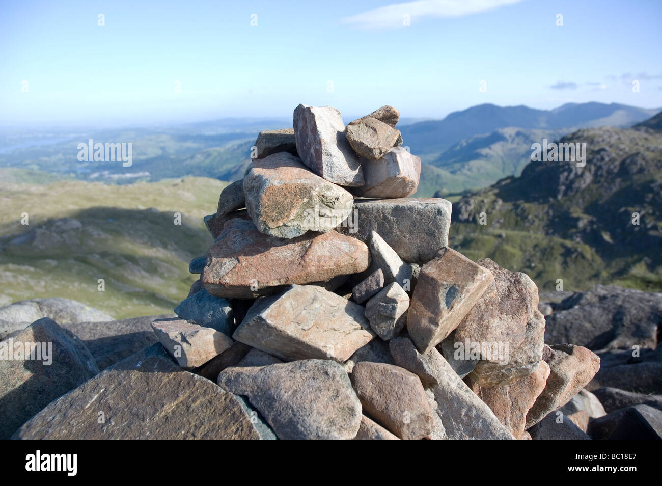 Summit Cairn on Sergeant Man, a Lake District fell in Cumbria, England Stock Photo