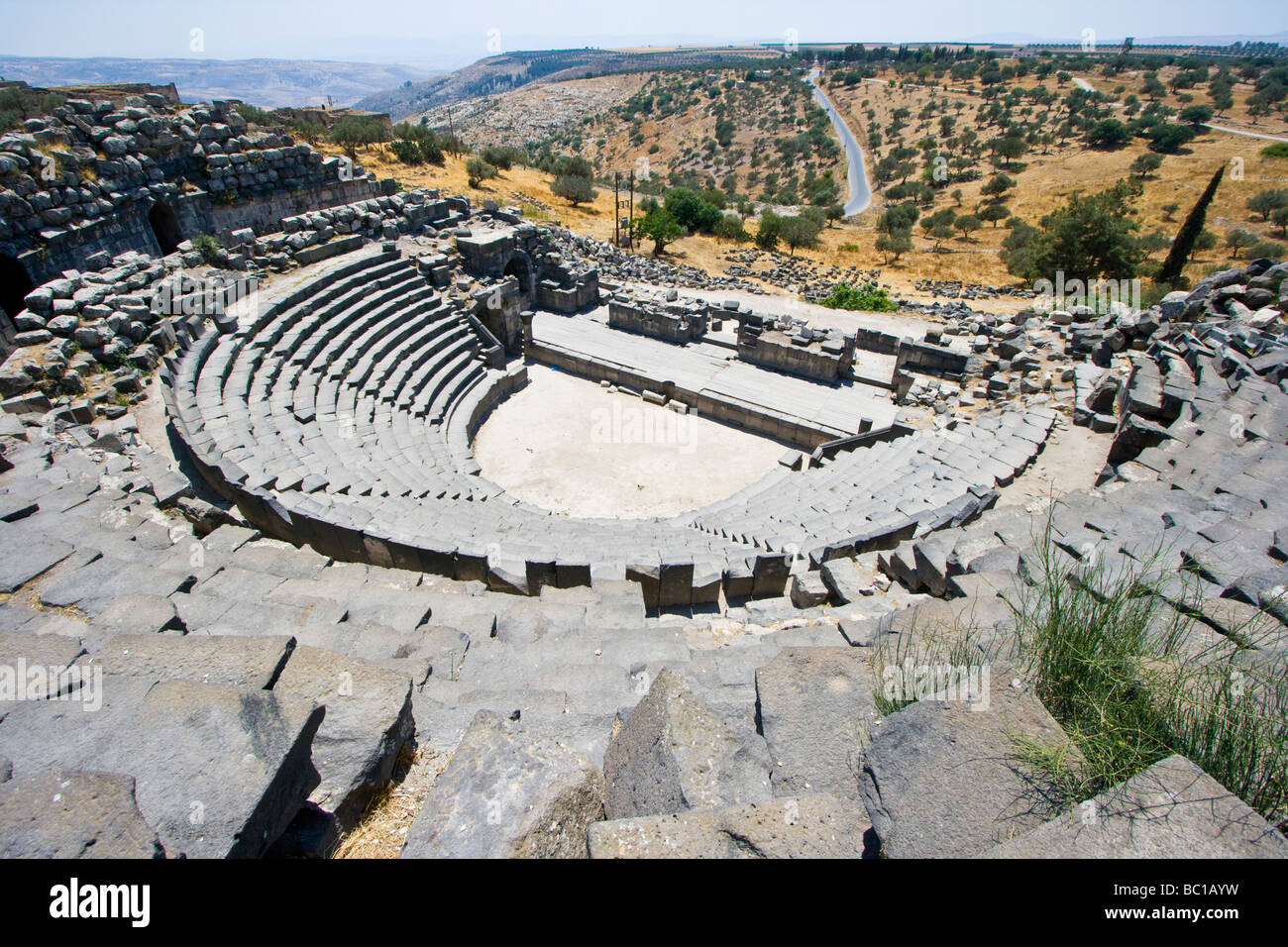 West Theatre in the Roman Ruins of Umm Qais in Jordan Stock Photo
