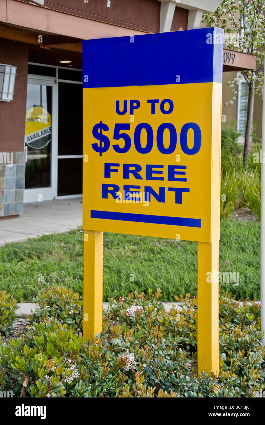 Free Rent signs at a newly built office residential complex in Orange ...