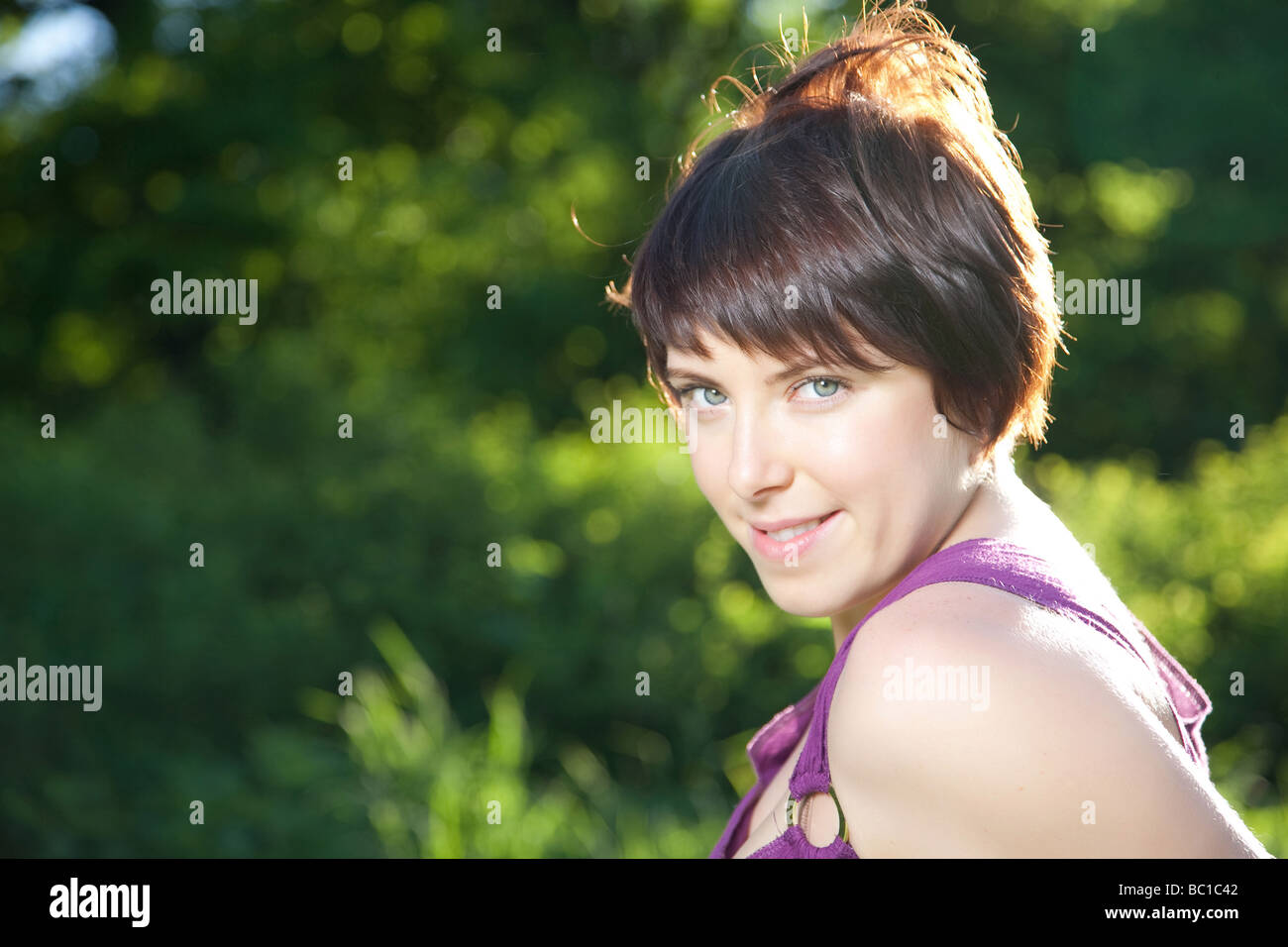 Young Pretty Woman Close Up Portrait Outdoors Stock Photo - Alamy