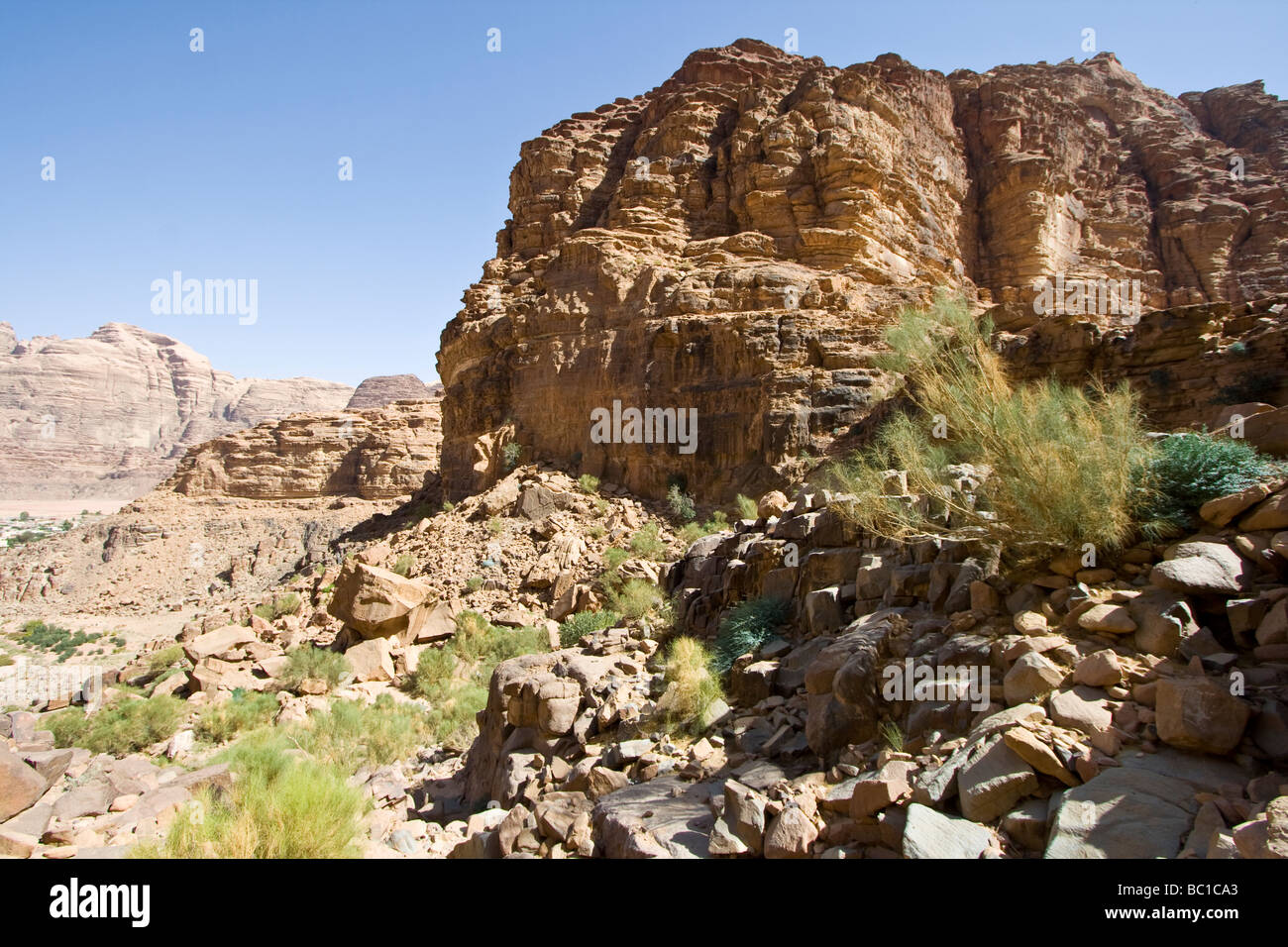 Mountain Scenery in Wadi Rum in Jordan Stock Photo