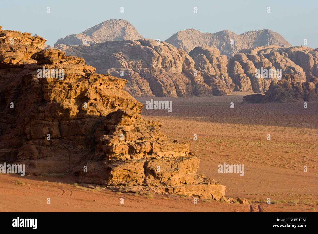 Desert and Mountains in Wadi Rum in Jordan Stock Photo